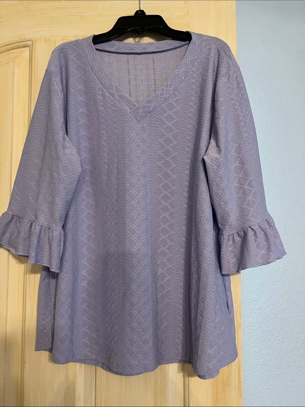 Lavender V-Neck Ruffle Sleeve Women's Top